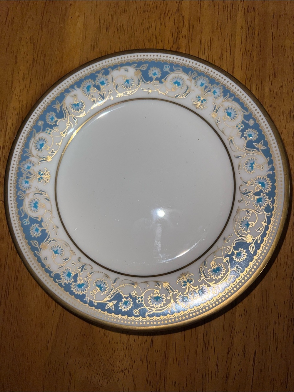 Noritake Moonlight 7119 Blue and Gold Floral Rim Bread Plate